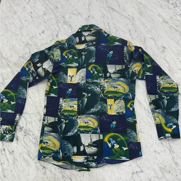 Disney Vintage 70s Kennington Disco Shirt Fantasia Mickey Wizard Medium FLAWLESS - Picture 6 of 7